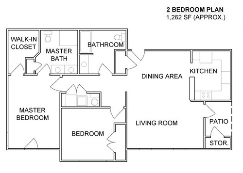 2 Bedroom - 2 Bath, Approx 1262
